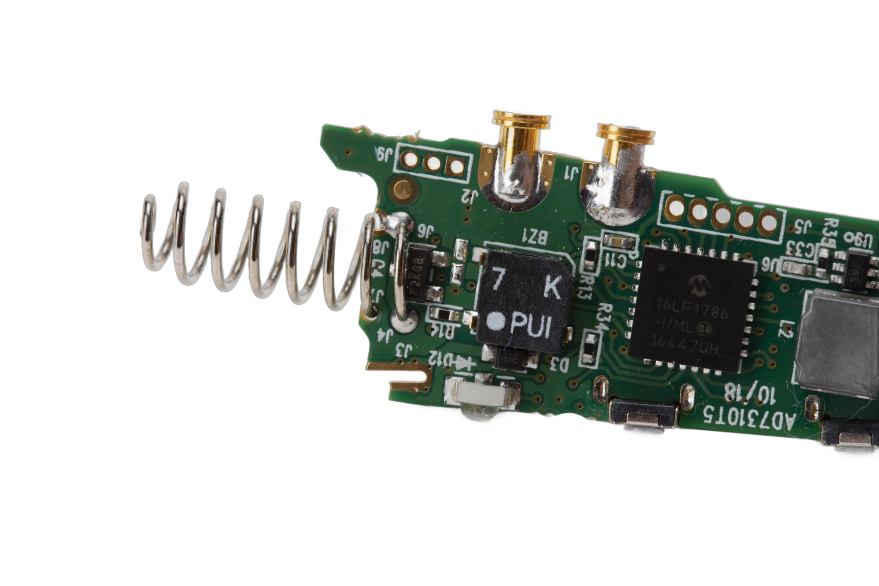 Macro view of a populated PCB from a Kii.am production build